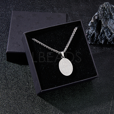 2Pcs Stainless Steel Saint Benedict Oval Medal Pendant Wheat Chain Necklaces NJEW-DC0001-20P-1