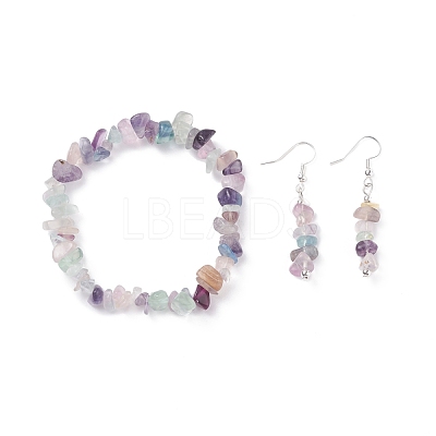 Natural Fluorite Chips Beaded Jewelry Set SJEW-JS01232-02-1