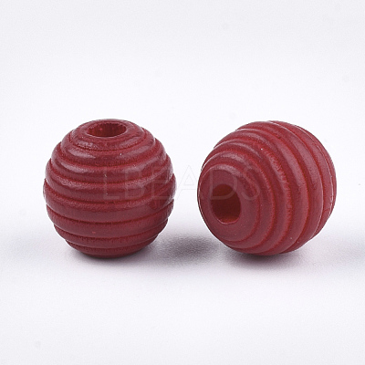 Painted Natural Wood Beehive Beads WOOD-S049-04A-06-1