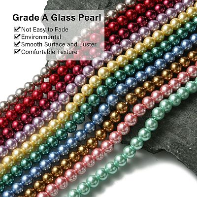 Eco-Friendly Dyed Glass Pearl Round Bead Strands HY-A008-8mm-M-1