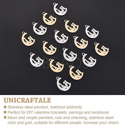 16Pcs 2 Colors Valentine's Day 304 Stainless Steel Charms STAS-UN0030-74-1
