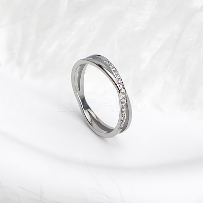 304 Stainless Steel Micro Pave Clear Cubic Zirconia Finger Rings for Women FS-WG1B662-06-1