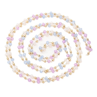 Faceted Rondelle Glass & Round 304 Stainless Steel Beaded Chains CHS-G026-01KCG-03-1