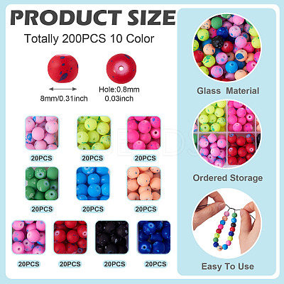 200Pcs 10 Colors Forsted Glass Beads GLAA-TA0003-28-1