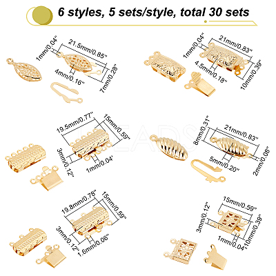 30 Sets 6 Styles 304 Stainless Steel Box Clasps STAS-DC0009-61-1
