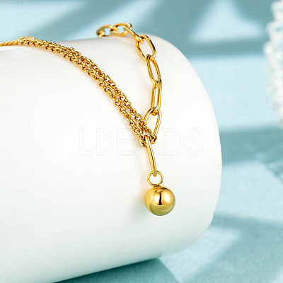 Stainless Steel Round Ball Pendant Necklace NJEW-D054-03G-1