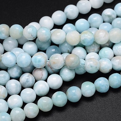 Natural Larimar Round Beads Strands G-O087-10-8mm-1