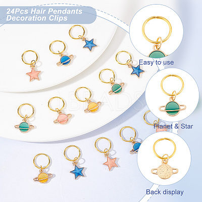 24Pcs Alloy Enamel & Iron Braiding Hair Pendants Decoration Clips PALLOY-AB00050-1