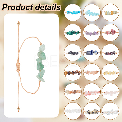 19Pcs 19 Styles Natural & Synthetic Mixed Gemstone & Glass Chips Braided Bead Bracelets Set for Women BJEW-AN0001-43-1