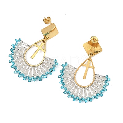 304 Stainless Steel with Glass Seed Beads Hoop Dangle Earrings EJEW-MZ00824-02-1