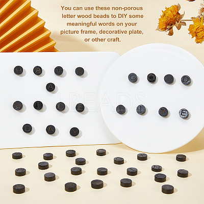 26Pcs 26 Styles Flat Round with Letter Wooden Cabochons WOOD-GA0001-28-1
