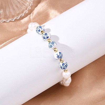 Natural Cultured Freshwater Pearl & Handmade Porcelain & Non-magnetic Synthetic Hematite Beaded Bracelets for Women BJEW-JB13964-1