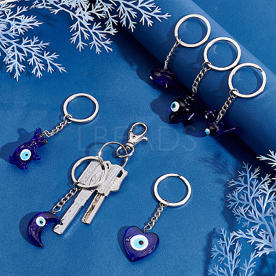 8Pcs 8 Style Glass Keychains KEYC-PH0001-53-1