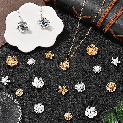 48Pcs 8 Style Flower Brass Bead Caps Sets KK-BBC0021-16-1