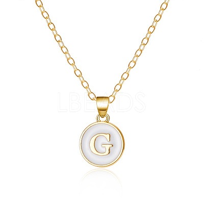 Alloy White Enamel Flat Round with Letter Pendant Necklaces FS-WG63565-07-1