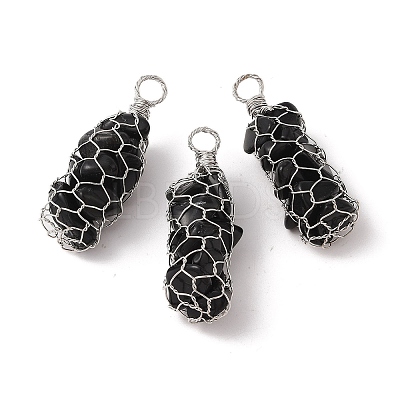 Rack Plating Copper Wire Wrapped Natural Obsidian Chip Big Pendants G-C130-01P-07-1