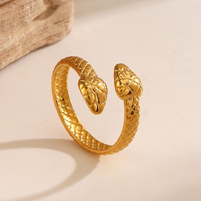 304 Stainless Steel Double Snake Open Cuff Rings RJEW-M072-07G-1
