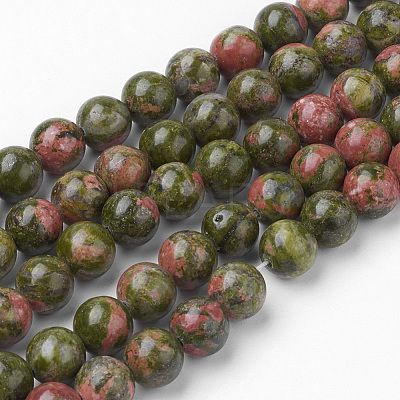 Natural Unakite Bead Strands G-G735-67-8mm-1
