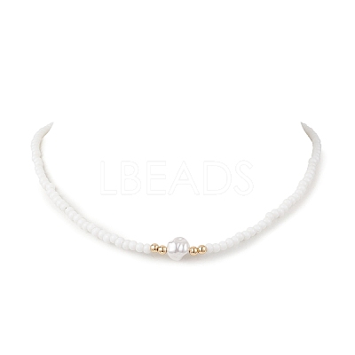 Plastic Imitation Keshi Pearl & Round Glass Seed Beaded Necklaces for Women NJEW-JN05462-1