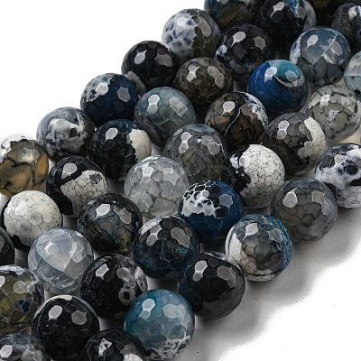 Faceted Natural Fire Crackle Agate Beads Strands G-F447-12mm-N09-1