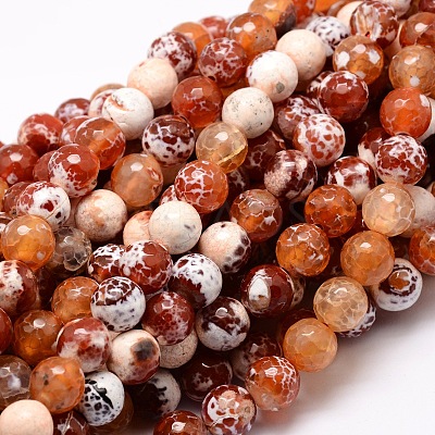 Dyed Natural Fire Crackle Agate Faceted Round Beads Strands G-E320C-14mm-06-1