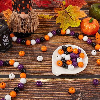 Halloween Theme 5 Strands Spray Painted Natural Wood Beads Strands WOOD-SP0001-02B-1