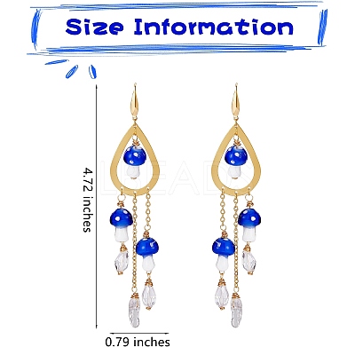 Natural Quartz Crystal Teardrop & Lampwork Mushroom Chandelier Earrings EJEW-SW00018-01-1
