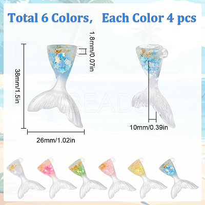 24Pcs 6 Colors Luminous Transparent Resin Pendants RESI-SP0001-01-1