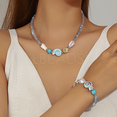 Alloy & Rhinestone & Glass & Porcelain & Plastic Pearl Beaded Necklaces & Beaded Bracelets FS-WG8B806-06-1