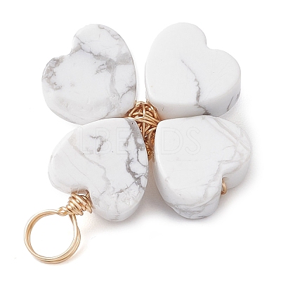 Natural Howlite Clover Pendants PALLOY-JF03180-01-1
