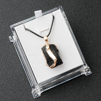 Electroplated Raw Natural Tourmaline Neggets Pendant Black Wax Cord Necklaces FS-WG48460-04-1