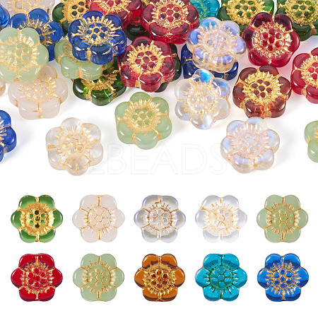 30Pcs Baking Paint and Golden Metal Enlaced Glass Beads DGLA-TA0001-54-1