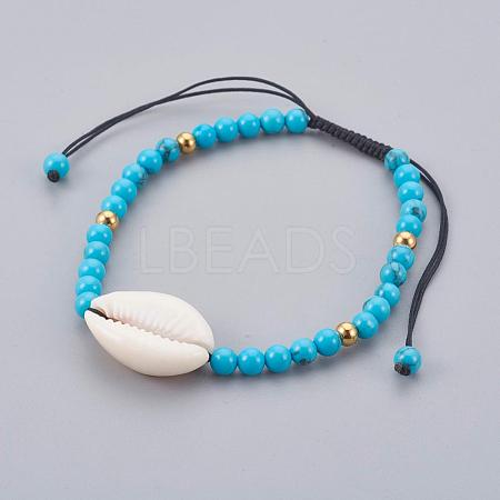Synthetic Turquoise(Dyed) Braided Bead Bracelets BJEW-JB04078-01-1
