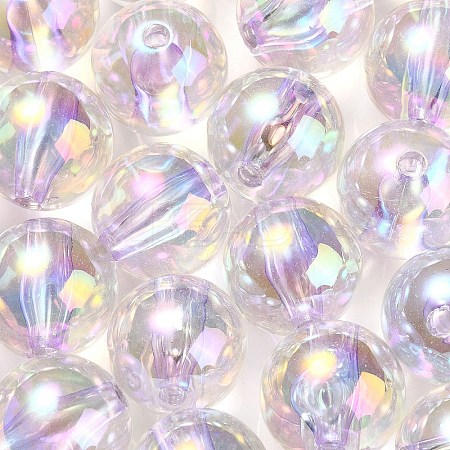 UV Plating Transparent Rainbow Iridescent Acrylic Beads OACR-F004-01B-1