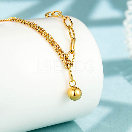 Stainless Steel Round Ball Pendant Necklace NJEW-D054-03G-1