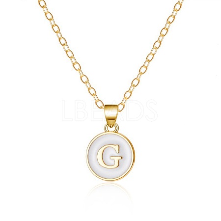 Alloy White Enamel Flat Round with Letter Pendant Necklaces FS-WG63565-07-1
