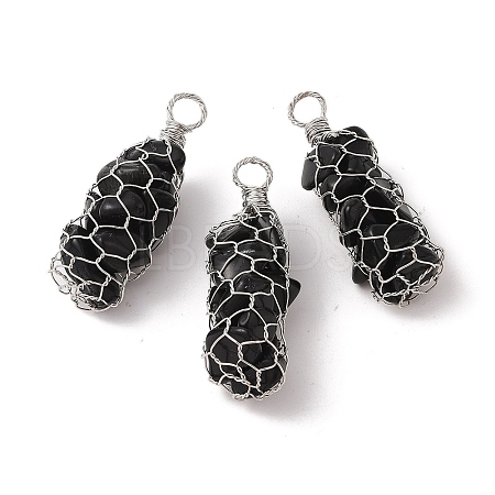 Rack Plating Copper Wire Wrapped Natural Obsidian Chip Big Pendants G-C130-01P-07-1