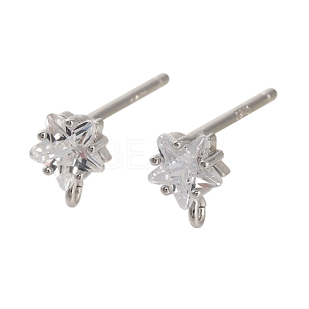 Rhodium Plated 925 Sterling Silver Ear Stud Findings STER-F058-01P-06-1