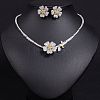 Flower Brass Micro Pave Cubic Zirconia Pendant Necklaces & Stud Earrings Sets WG63143-05-1