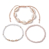 Summer Beach Natural Mixed Cowrie Shell Glass & Alloy Beaded Stretch Bracelet & Braided Bead Bracelets Sets BJEW-JB10838-4