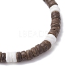 2Pcs 2 Styles Natural Coconut & White Shell Flat Round Beads Stretch Bracelets for Men Women BJEW-JB12460-6