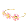 Alloy Flower with Imitation Pearl Beaded Open Cuff Bangle for Women LS-BJEW-D054-02G-01-3