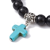 Synthetic Black Stone Round Beaded Stretch Bracelet BJEW-JB09745-01-3
