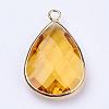 Golden Tone Brass Glass Teardrop Pendants GLAA-M006-A-20G-2