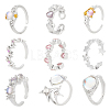 ANATTASOUL 9Pcs 9 Style Heart & Teardrop & Bat Brass & Alloy Open Cuff Rings Set RJEW-AN0001-17-1