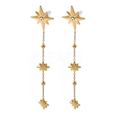 304 Stainless Steel Crystal Rhinestone Star Dangle Stud Earring LS-EJEW-G451-04G-1