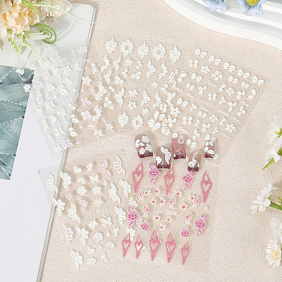 5Pcs 5 Styles Flower & Butterfly PET Nail Art Stickers MRMJ-SP0001-16-1