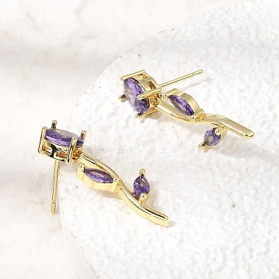Brass Micro Pave Cubic Zirconia Stud Earrings KK-CBA8324-20G-1