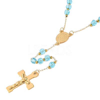 Ion Plating(IP) Crucifix Cross 304 Stainless Steel Rosary Bead Necklaces NJEW-M075-03G-05-1