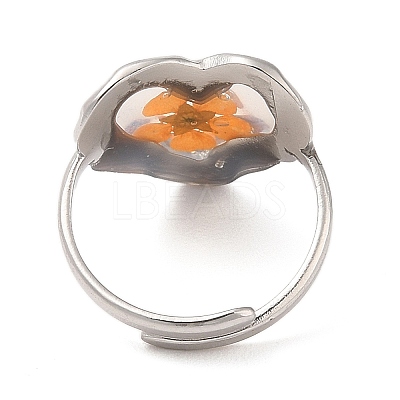 Heart Epoxy Resin with Dry Flower Adjustable Rings RJEW-G304-01P-1